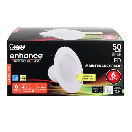 Feit Electric Feit Enhance Soft White 4 in. W LED Dimmable Recessed Downlight 7.2 W, PK6 LEDR4B927CAMP6